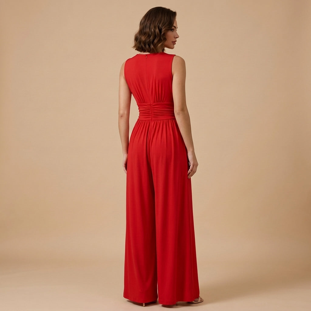 Damen Jumpsuit Ärmellos V-Ausschnitt Weites Bein Freizeit