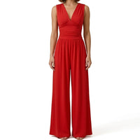 Damen Jumpsuit Ärmellos V-Ausschnitt Weites Bein Freizeit