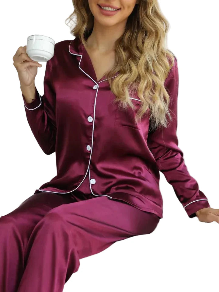 Damen Pyjama-Set Regular Fit Freizeit mit Knopfleiste