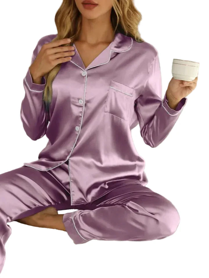 Damen Pyjama-Set Regular Fit Freizeit mit Knopfleiste