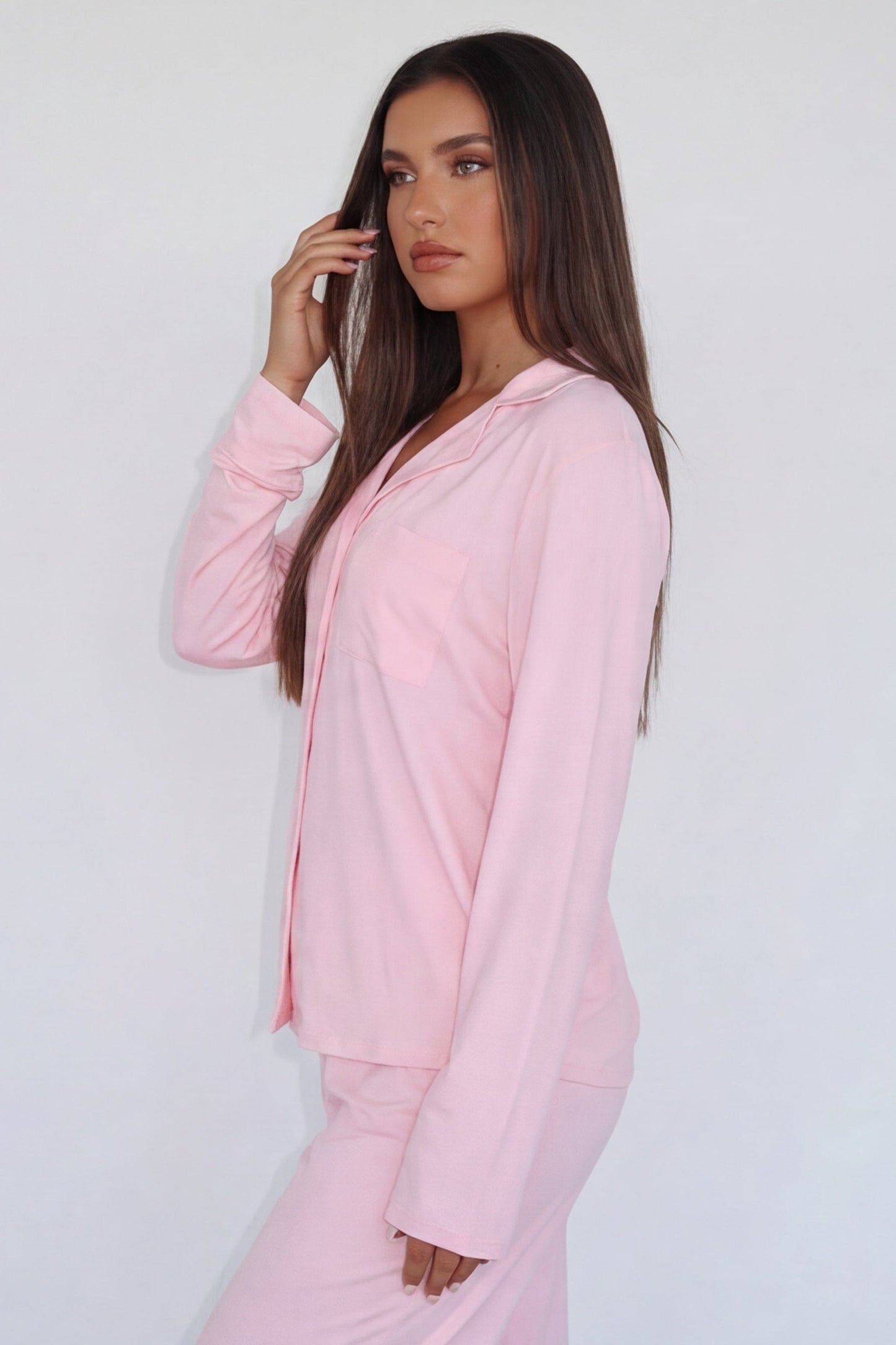 Damen Pyjama-Set Regular Fit Freizeit mit Knopfleiste und Reverskragen