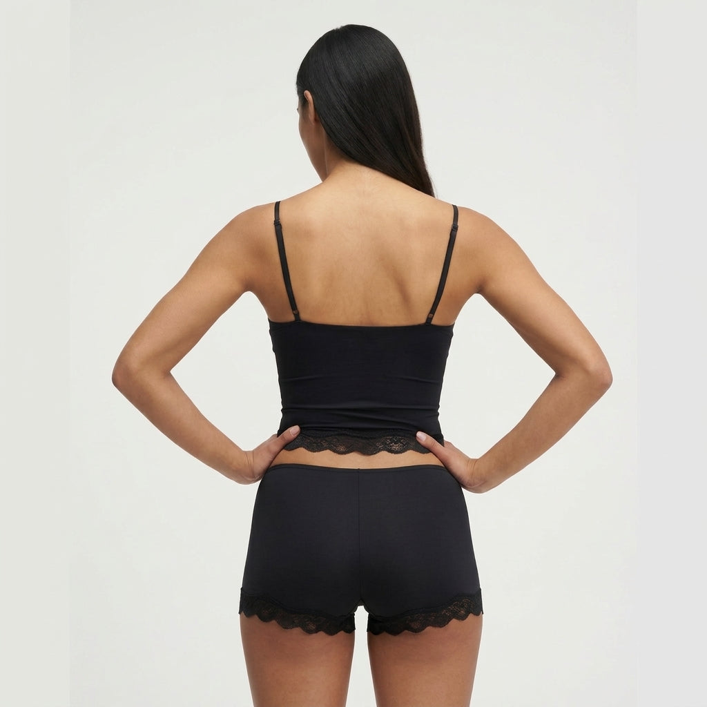 Damen Zweiteiler Slim Fit Freizeit mit Spitzenbesatz und verstellbaren Trägern