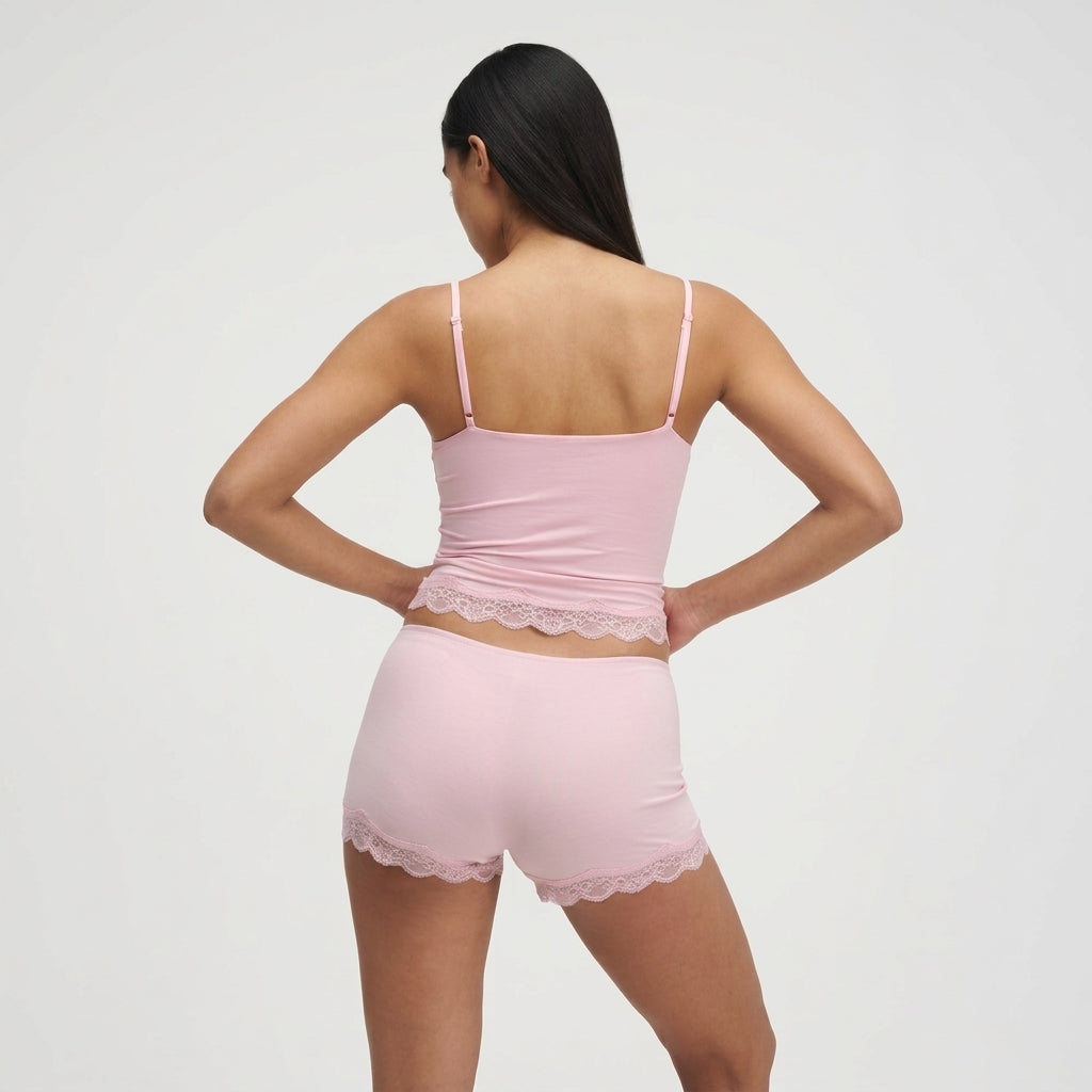 Damen Zweiteiler Slim Fit Freizeit mit Spitzenbesatz und verstellbaren Trägern