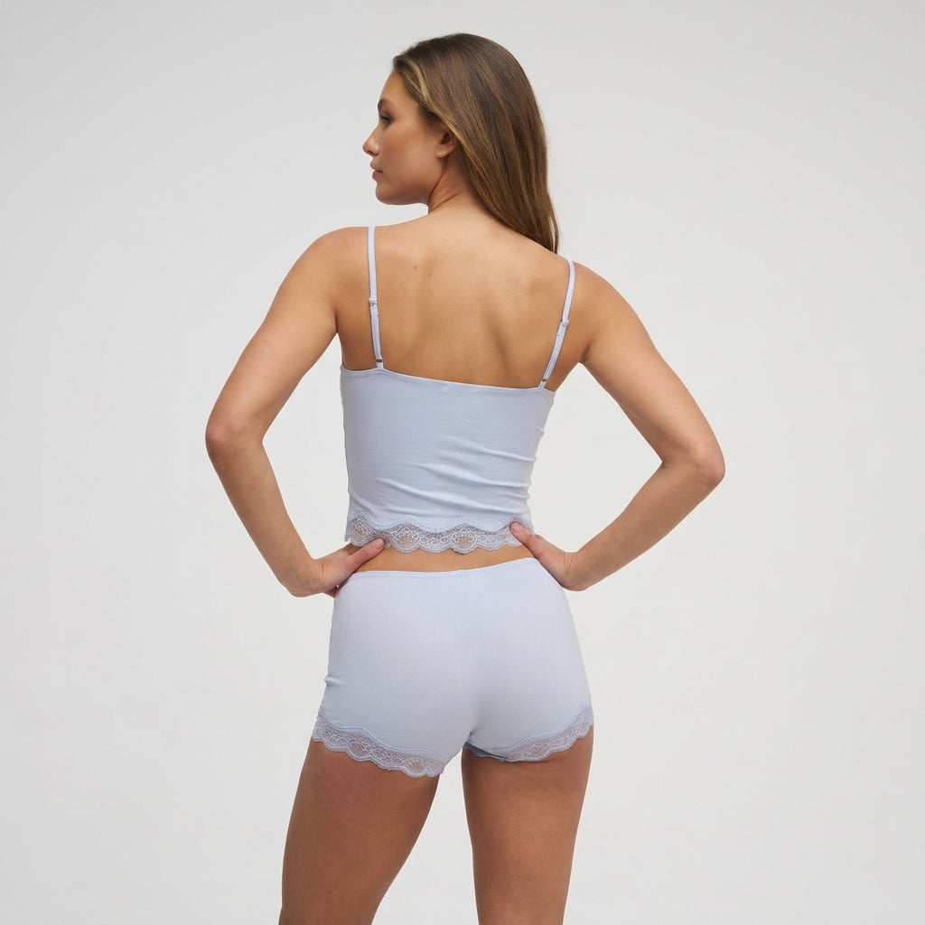 Damen Zweiteiler Slim Fit Freizeit mit Spitzenbesatz und verstellbaren Trägern