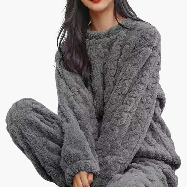 Damen Pyjama-Set Zweiteilig Regular Fit Freizeit Strukturmuster