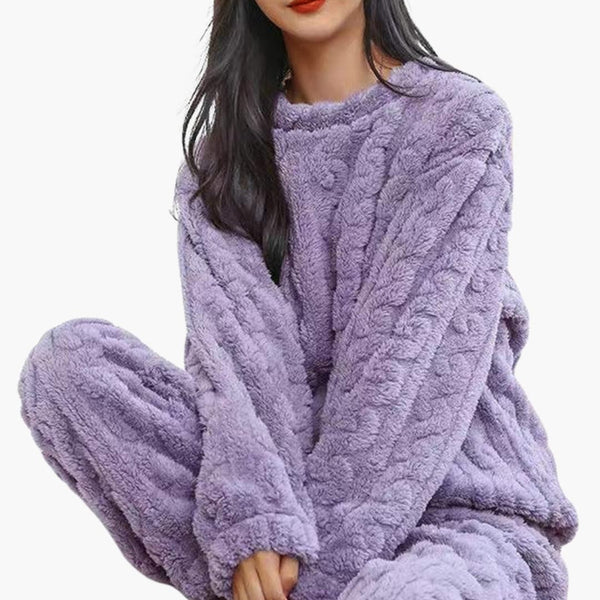 Damen Pyjama-Set Zweiteilig Regular Fit Freizeit Strukturmuster