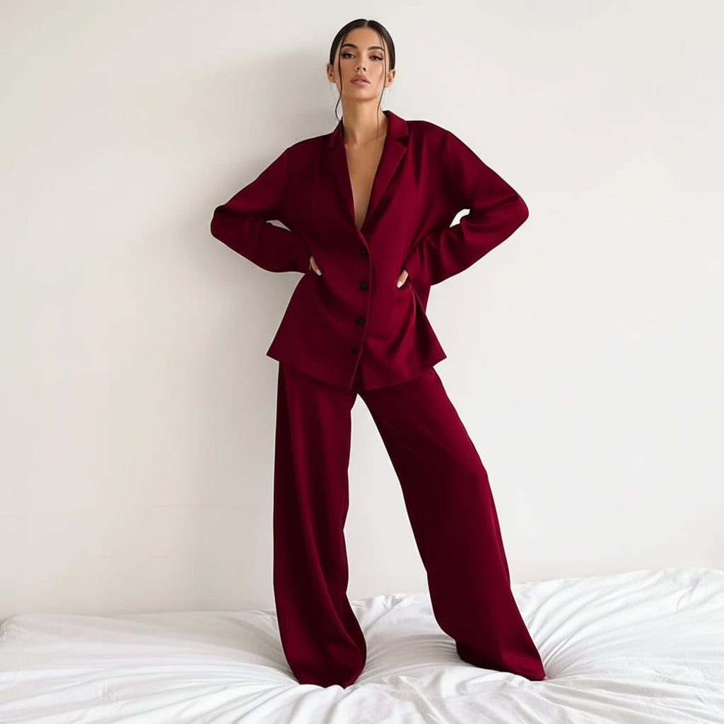 Damen Zweiteiliges Set Oversize Casual mit Hemd und weiter Hose