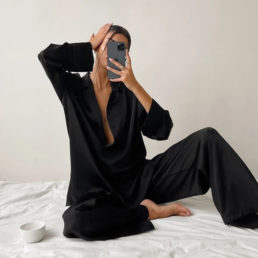 Damen Zweiteiliges Set Oversize Casual mit Hemd und weiter Hose