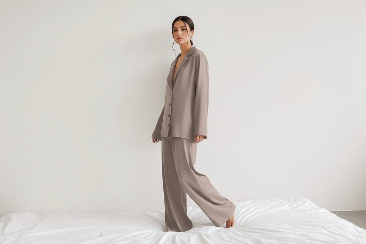 Damen Zweiteiliges Set Oversize Casual mit Hemd und weiter Hose