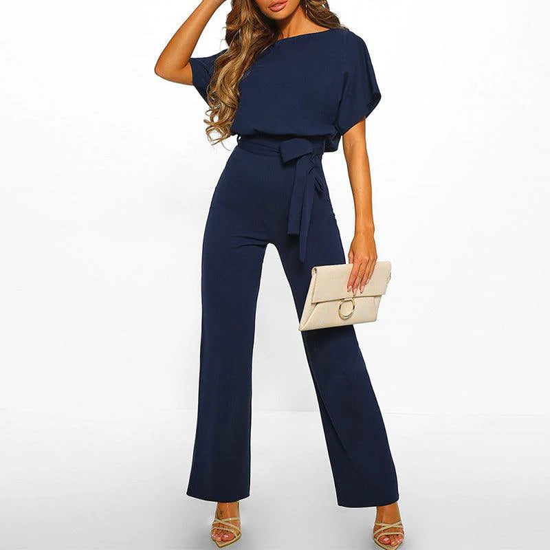 Damen Jumpsuit Relaxed Fit Freizeit mit kurzem Arm und weitem Bein