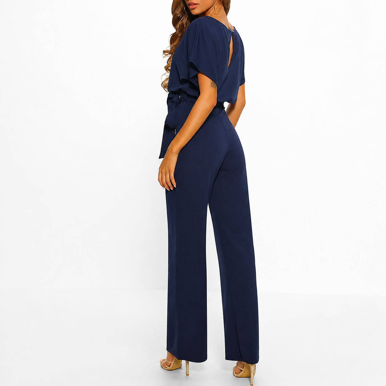 Damen Jumpsuit Relaxed Fit Freizeit mit kurzem Arm und weitem Bein