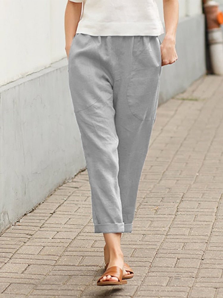 Damen Leinenhose Relaxed Fit Casual Elegant