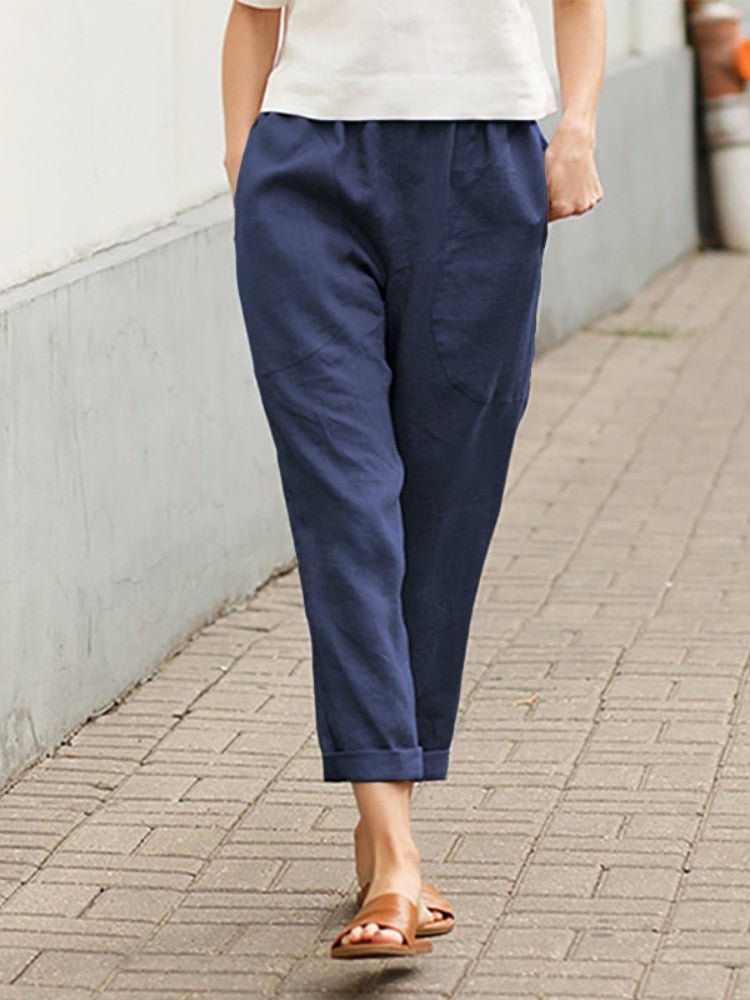 Damen Leinenhose Relaxed Fit Casual Elegant