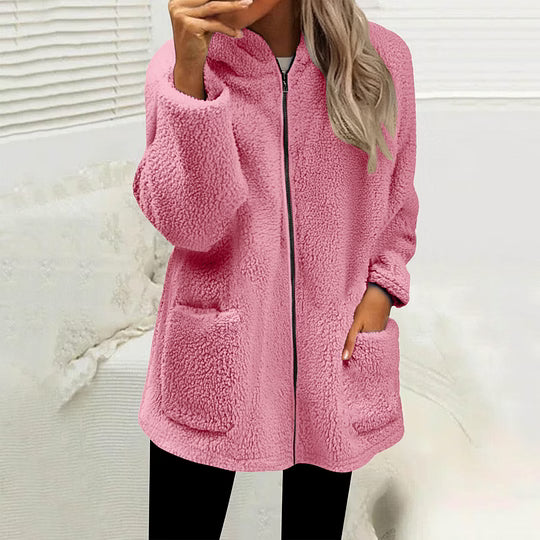 Damen Fleecejacke Regular Fit Freizeit mit hohem Kragen und Reißverschluss