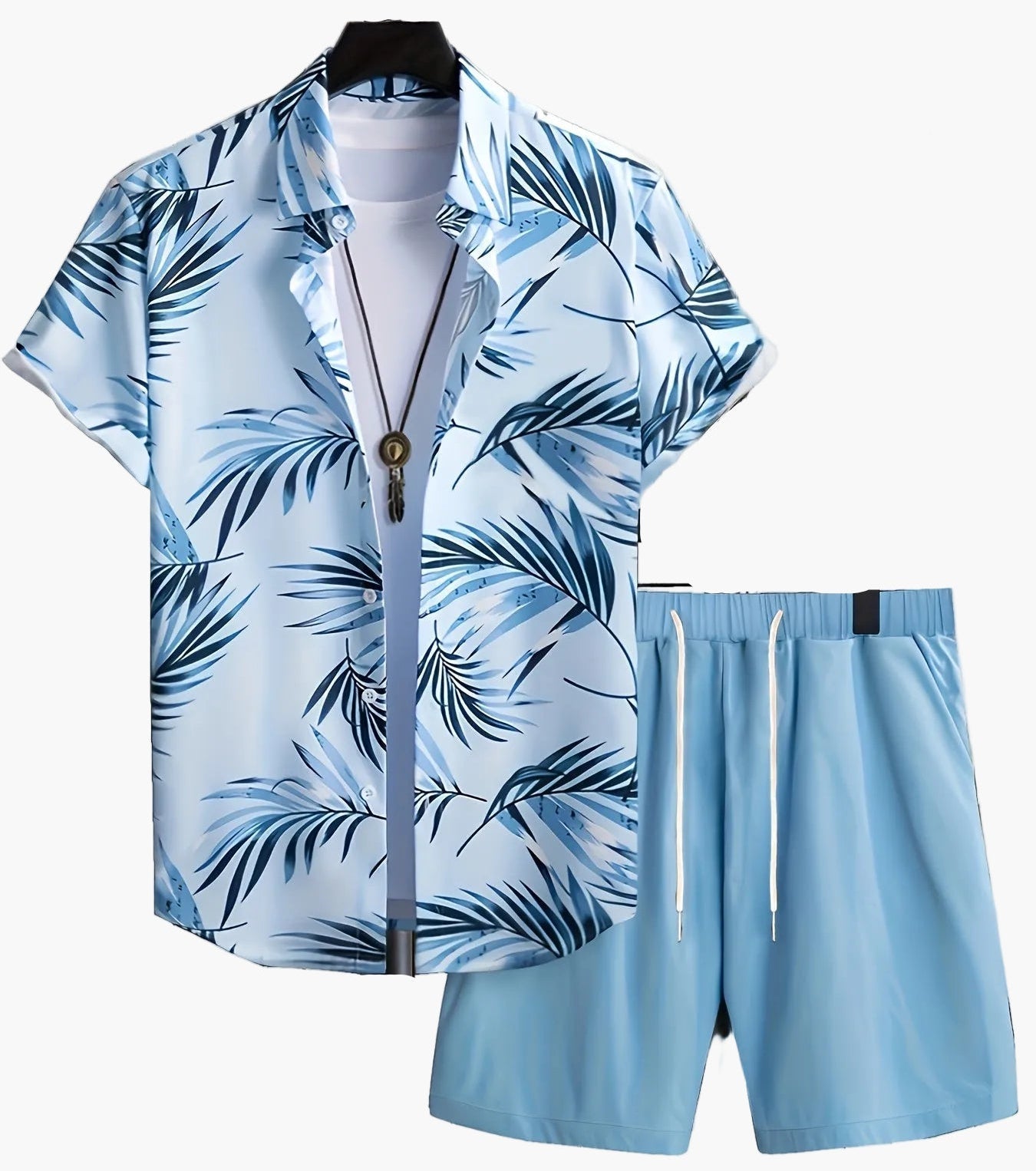 Anton | Herren Freizeit Set Relaxed Fit Sommer Kurzarmhemd Palmenmuster & Shorts