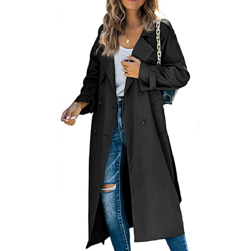 Damen Trenchcoat Lang Elegant Übergangsjacke Freizeit