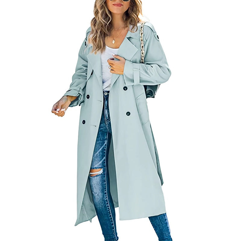 Damen Trenchcoat Lang Elegant Übergangsjacke Freizeit