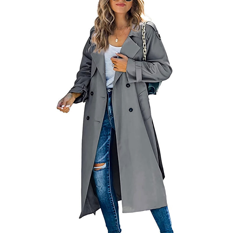 Damen Trenchcoat Lang Elegant Übergangsjacke Freizeit