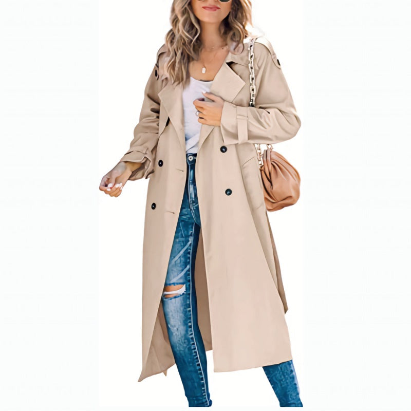 Damen Trenchcoat Lang Elegant Übergangsjacke Freizeit