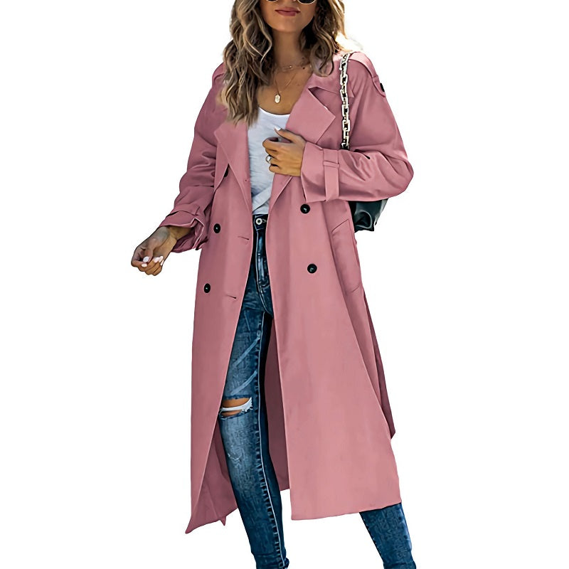 Damen Trenchcoat Lang Elegant Übergangsjacke Freizeit