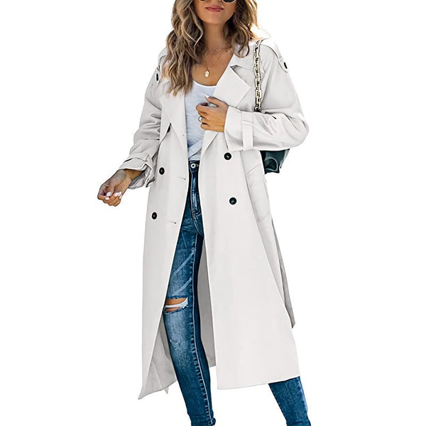 Damen Trenchcoat Lang Elegant Übergangsjacke Freizeit