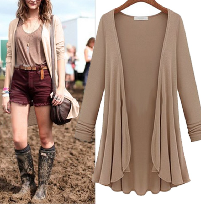 Damen Cardigan Regular Fit Freizeit mit Rüschen langärmelig