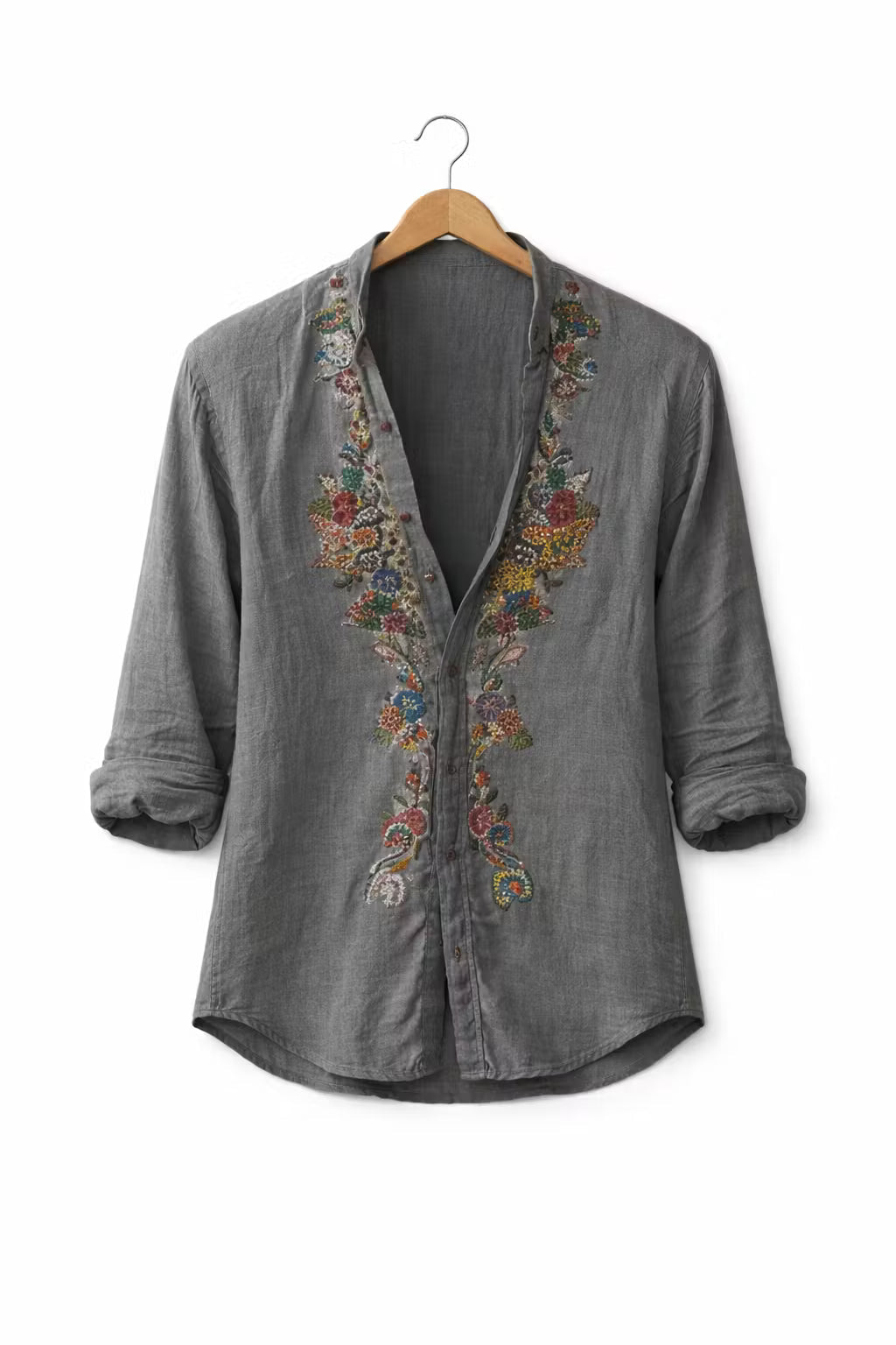 Herren Hemd Relaxed Fit Freizeit mit floralem Stickdesign