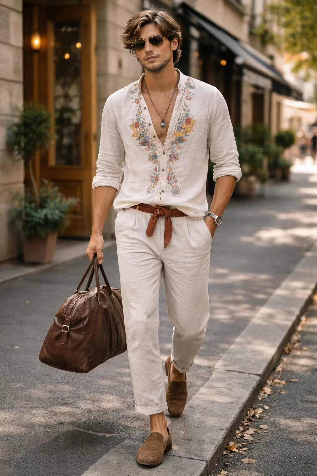Herren Hemd Relaxed Fit Freizeit mit floralem Stickdesign