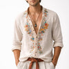 Herren Hemd Relaxed Fit Freizeit mit floralem Stickdesign