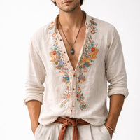 Herren Hemd Relaxed Fit Freizeit mit floralem Stickdesign