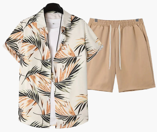 Anton | Herren Freizeit Set Relaxed Fit Sommer Kurzarmhemd Palmenmuster & Shorts