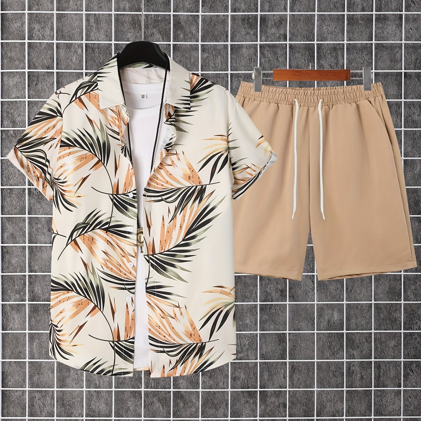 Anton | Herren Freizeit Set Relaxed Fit Sommer Kurzarmhemd Palmenmuster & Shorts