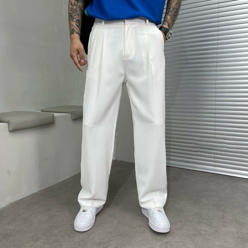Herrenweite Hose Weites Bein Smart Casual mit Falten und Gürtelschlaufen
