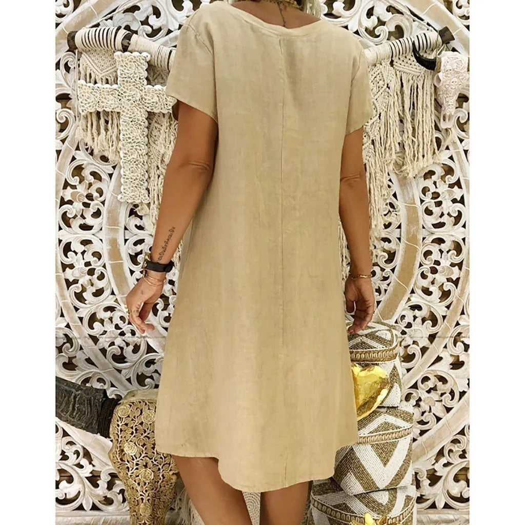 Damen Kleid Relaxed Fit Freizeit Lässig Bequem