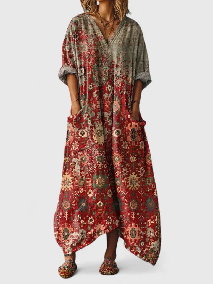 Damen Kleid Relaxed Fit Freizeit Boho Stil