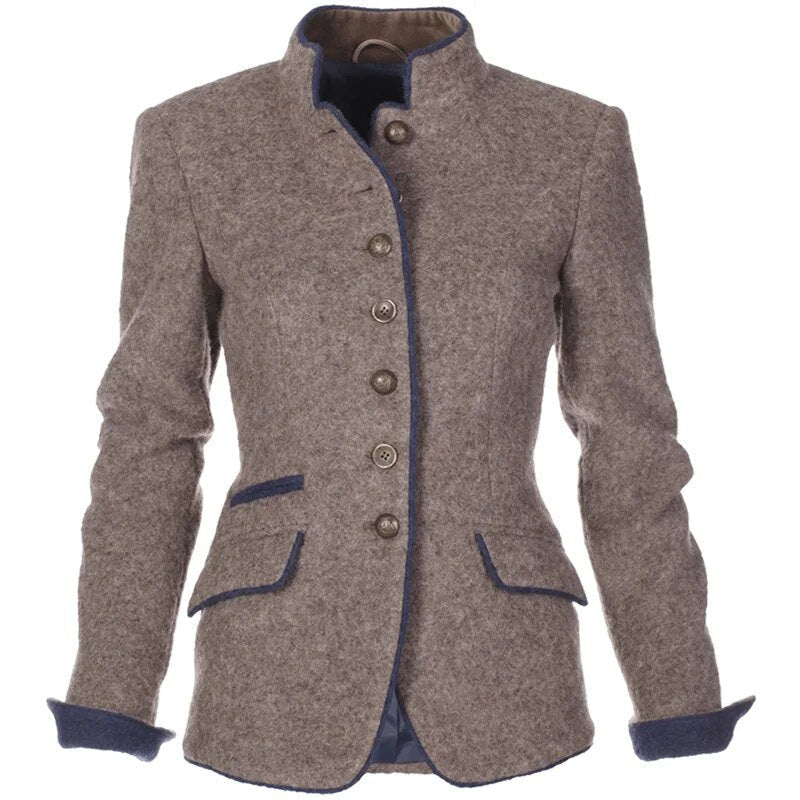Damen Slim Fit Blazer Elegant Kragenlos Business Freizeit