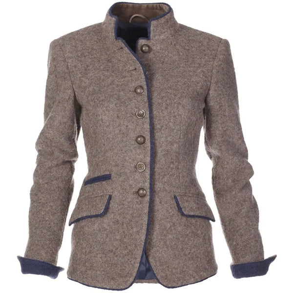 Damen Slim Fit Blazer Elegant Kragenlos Business Freizeit