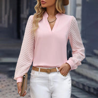 Damen Chiffon Top Slim Fit Elegant mit V-Ausschnitt Freizeit