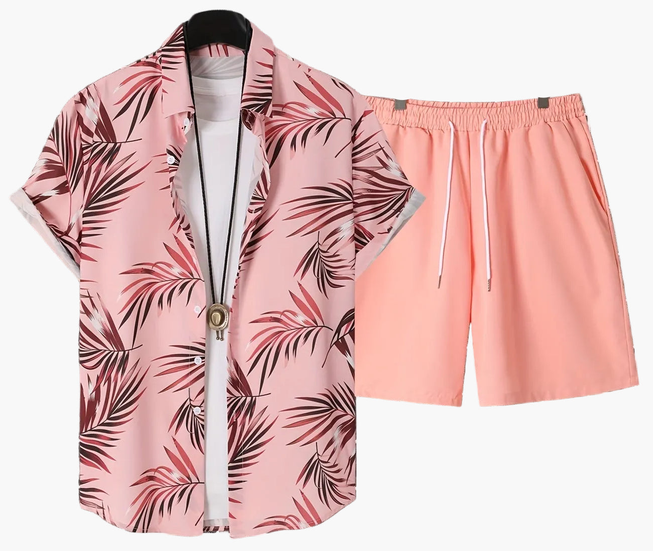 Anton | Herren Freizeit Set Relaxed Fit Sommer Kurzarmhemd Palmenmuster & Shorts
