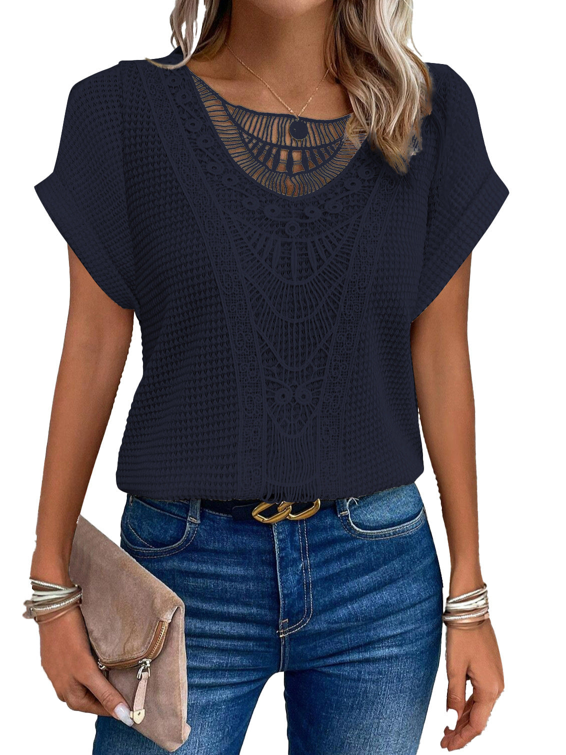 Damen T-Shirt Regular Fit Sommer Kurzarm Freizeit