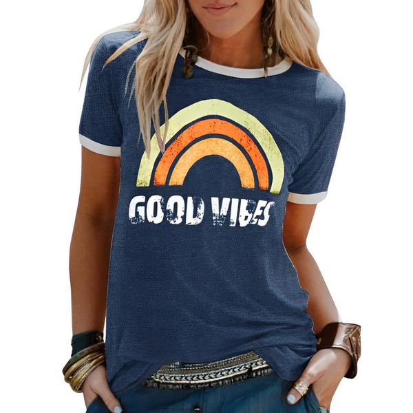 Damen T-Shirt Regular Fit Freizeit mit Regenbogenmuster