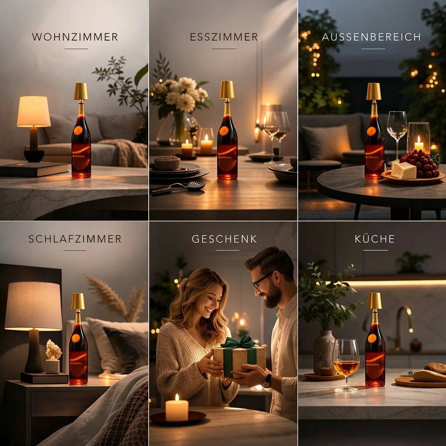 Flaschenlicht | Flasche als Tischlampe | Akku Tischleuchte | Flaschenverschluss | LumiFlasche