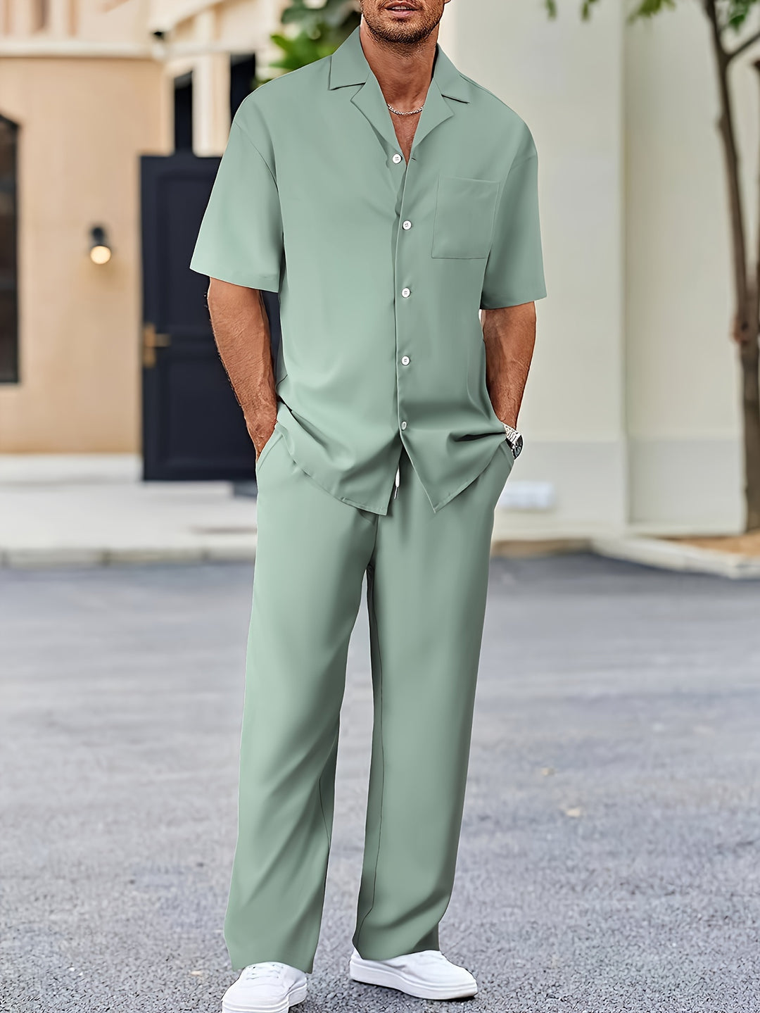 Herren Kurzarmhemd Relaxed Fit Smart Casual mit maßgeschneiderter Hose