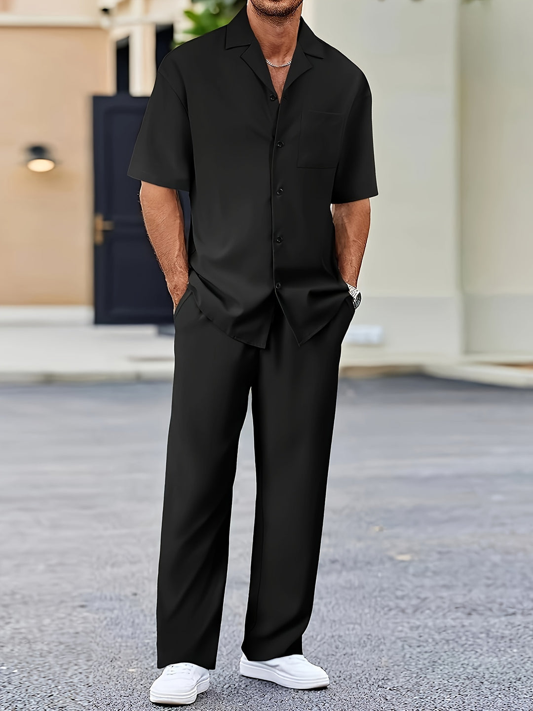 Herren Kurzarmhemd Relaxed Fit Smart Casual mit maßgeschneiderter Hose