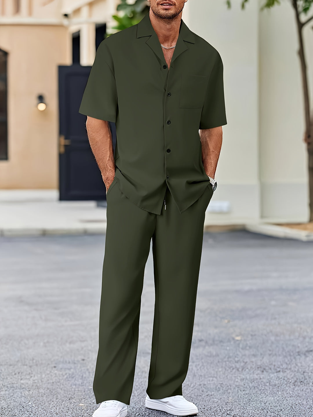 Herren Kurzarmhemd Relaxed Fit Smart Casual mit maßgeschneiderter Hose