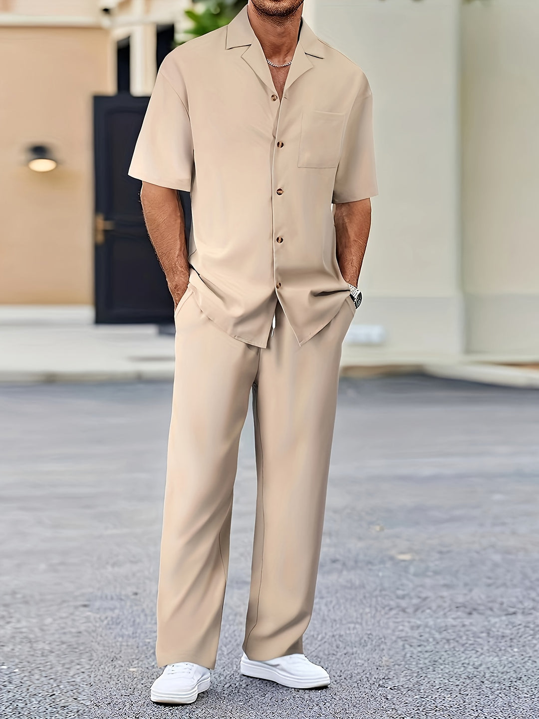 Herren Kurzarmhemd Relaxed Fit Smart Casual mit maßgeschneiderter Hose