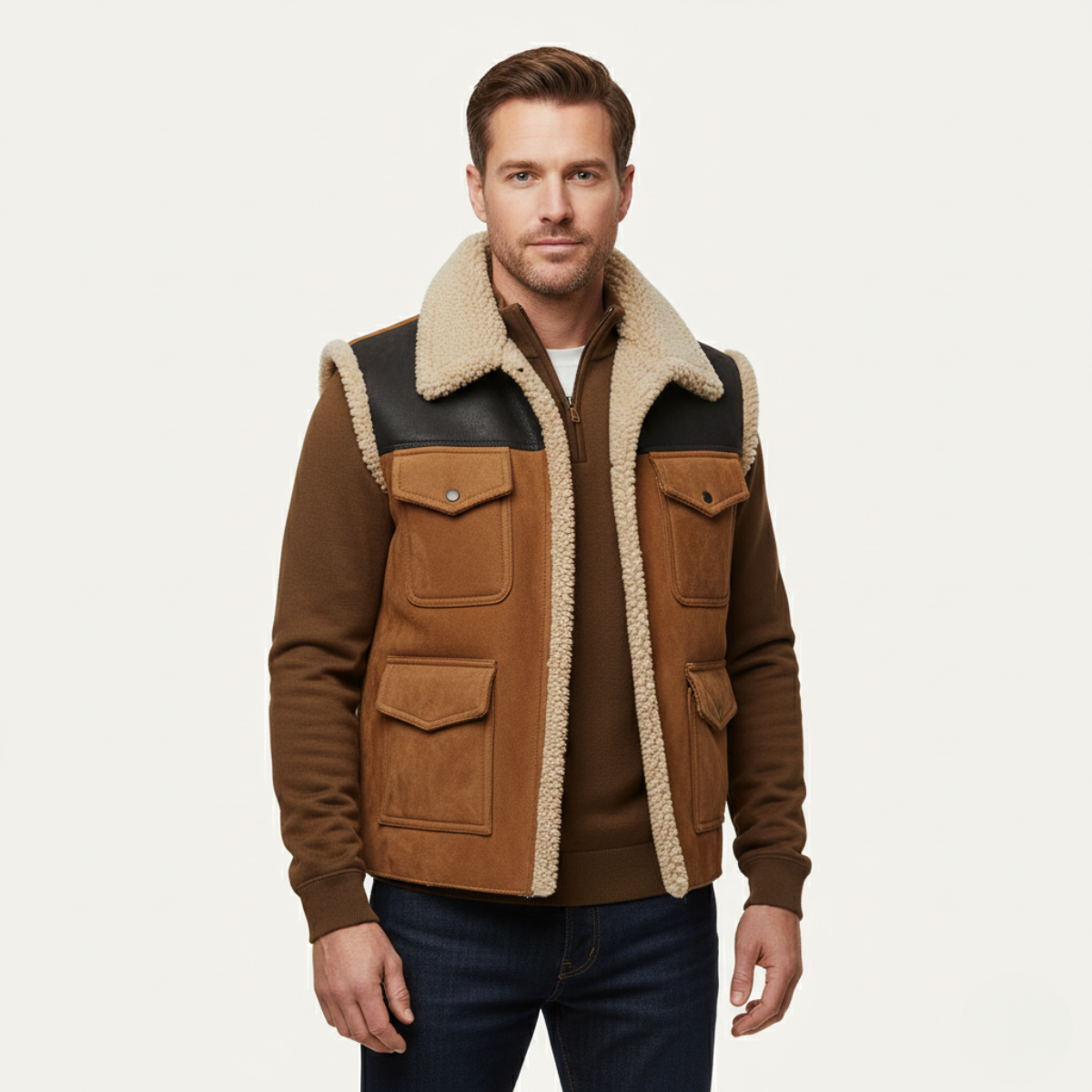 Herren Utility Weste Ärmellos Regular Fit Casual mit Taschen