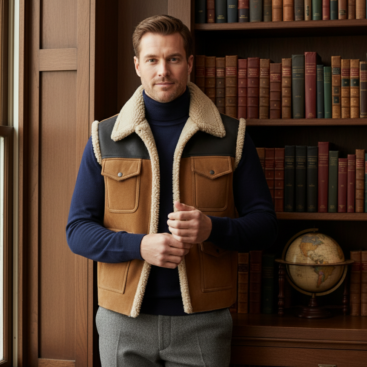 Herren Utility Weste Ärmellos Regular Fit Casual mit Taschen