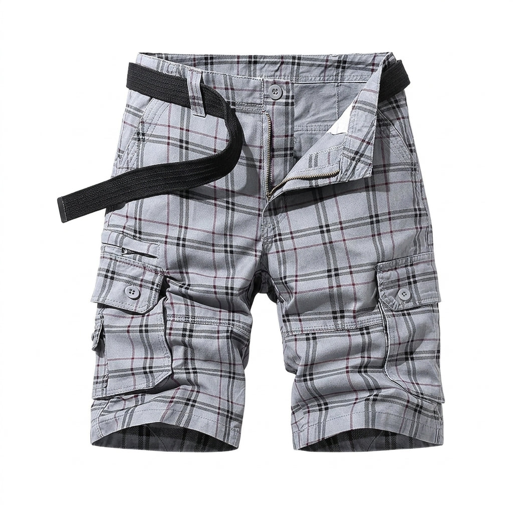 Derek | Herren Cargo Shorts Regular Fit mit Karomuster und Beintaschen Freizeit