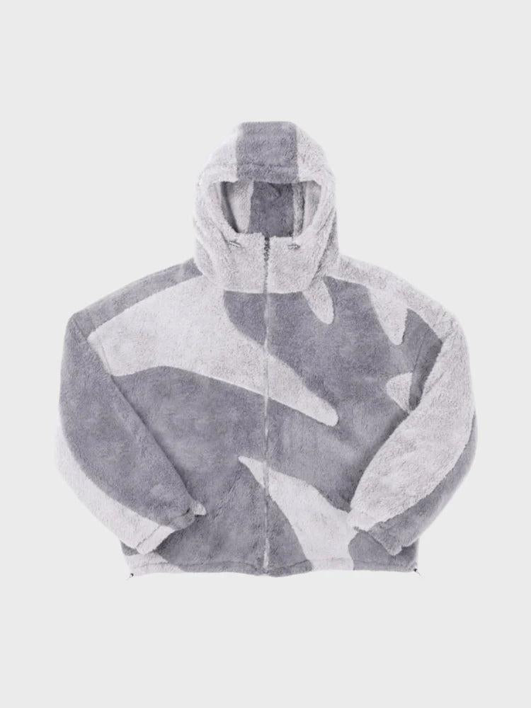 Herren Fleecejacke Regular Fit Freizeit mit Kapuze und Musterpanelen